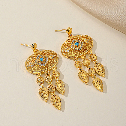 Vintage Oval with Teardrop Brass Cubic Zirconia Dangle Stud Earrings HV6040-4-1