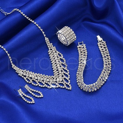 Teardrop Alloy Crystal Rhinestone Bracelets & Earrings & Necklaces & Rings Sets FS-WG0D05A-03-1