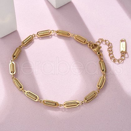 304 Stainless Steel Spring Oval Link Chain Bracelets for Women Men BJEW-S164-01G-1