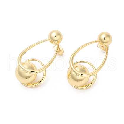 Brass Teardrop with Ball Dangle Stud Earrings for Women EJEW-D065-06G-1
