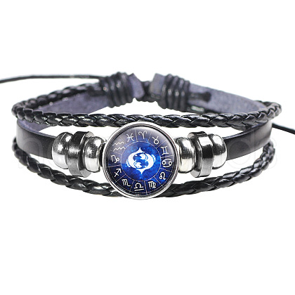 12 Constellation Leather Cord Bracelets BJEW-P240-E08-1