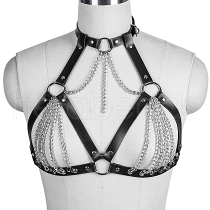 Imitation Leather & Alloy Curb Chain Harness Chest Body Chains FS-WG84763-03-1
