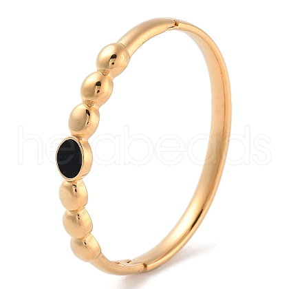 Ion Plating(IP) 304 Stainless Steel Pave Shell Hinged Bangles for Women BJEW-Z068-03G-01-1
