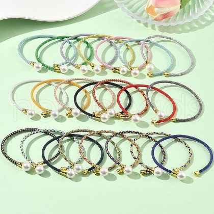 Steel Wire Ring & Copper Buckle & Plastic Pearl Bangles BJEW-S177-01-1