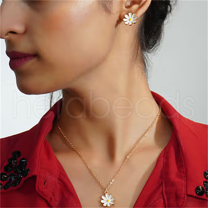 Daisy Alloy Enamel Pendant Necklaces & Dangle Earring Set for Women FS-WG3EF09-01-1