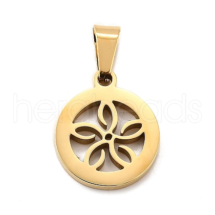 Flat Round with Flower 304 Stainless Steel Pendants STAS-M121-03G-1