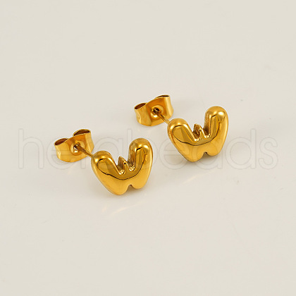 Chunk Letter 304 Stainless Steel Stud Earrings for Women EJEW-G386-01W-G-1