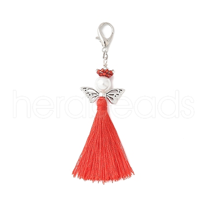 Angel Glass Pearl & MIYUKI Seed Beaded & Polycotton Tassel Pendant Decorations HJEW-MZ00198-01-1