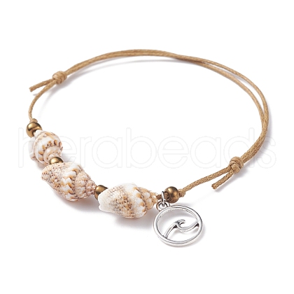 Spiral Shell Beaded Bracelet with Wave Charm BJEW-JB07547-01-1