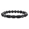 Round Natural Larvikite & Colunm Lava Rock & Synthetic Non-magnetic Hematite Stretch Beaded Bracelet for Women Men OR8380-3-1