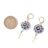 Evil Eye with Cross 304 Stainless Steel Glass Seed Beads Leverback Earrings EJEW-MZ00420-02-3