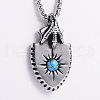 Trendy Stainless Steel Pave Synthetic Turquoise Eagle Claw Shield Pendant Necklaces for Men UJ0814-3