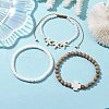 3Pcs 3 Styles Cross Round Wood & Disc Sea Shell Beaded Stretch Bracelet Sets BJEW-JB10312-5