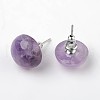 Half Round Dome Natural Amethyst Stud Earrings EJEW-L171-08-1