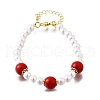 Brass ABS Imitation Pearl Beaded Bracelets for Women BJEW-D317-02G-4