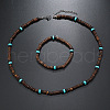 Bohemian Style Coconut Shell with Synthetic Turquoise Rondelle Beaded Necklaces & Bracelets Sets FS-WG8D889-05-1