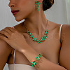 Flower Brass Enamel Pendant Necklace & Stud Dangle Earring & Link Bracelet FS-WG6CF2D-02-2
