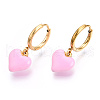 Enamel Heart Dangle Hoop Earrings EJEW-T018-01D-2