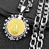 Flat Round with Virgin Pattern 304 Stainless Steel Pendant Necklaces for Men Women NJEW-K283-20G-1