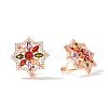 Elegant Brass Colorful Cubic Zirconia Flower Hoop Earrings YU9801-1-2