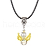 Glass Seed Beads & Glass Pearl Angel Pendant Necklaces NJEW-MZ00056-02-1