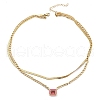 304 Stainless Steel Rhinestone Rectangle Pendant Double Layer Necklaces for Women NJEW-Z070-01G-01-4