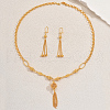 Alloy Hollow Round Beaded Tassel Earrings & Necklaces Sets for Women ZJ4138-3