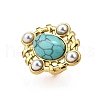 304 Stainless Steel with Turquoise and Plastic Imitation Pearl Adjustable Cuff Rings for Women RJEW-Z096-02G-01-2