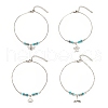 304 Stainless Steel Mixed Shape Charm Anklet with Round Natural White Jade Beads for Women AJEW-AN00498-1