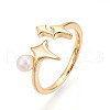 Brass & Natural Pearls Adjustable Open Cuff Rings for Women PEAR-N020-07I-1