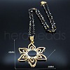 304 Stainless Steel Black Enamel Hollow Cut Flower Pendant Necklaces for Women FS-WG7A592-02-3