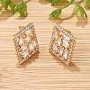 Rhombus Brass Micro Pave Clear Cubic Zirconia Stud Earrings for Women EJEW-G428-05G-3