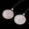 Natural Rose Quartz Tree of Life Pendant Necklace with Nylon Rope NJEW-H009-03-03-2
