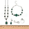 Teardrop Alloy Rhinestone Bracelets & Stud Earrings & Necklaces & Rings Set for Women SJEW-M102-02S-01-3