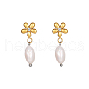 Stainless Steel Flower Earrings with Natural Pearls for Women GE0361-1-1