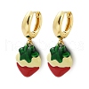 Strawberry Brass Enamel Hoop Earrings EJEW-F895-21B-G-4