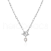 Minimalist Imitation Pearl Rice Pendant Stainless Steel PaPerclip Chain Necklaces for Everyday Women's Wear OX8079-1-1