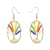 Oval with Tree of Life Glass Seed Braided Dangle Earrings EJEW-JE04874-02-2