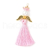 Glass Pearl Round Beaded with Polycotton Tassel Big Pendants PALLOY-MZ00611-03-1