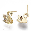 Brass Micro Pave Clear Cubic Zirconia Stud Earring Findings KK-N232-14-NF-3