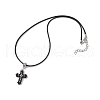 Cross Glass Sead Beaded Pendant Necklaces NJEW-MZ00093-02-4