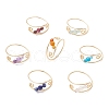 7Pcs Copper Wire Wrapped Gemstone Faceted Round Bead Finger Rings for Women RJEW-JR00892-2