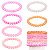 6Pcs 6 Styles 8mm Glass Round Beaded Stretch Bracelet Sets BJEW-TAC0023-10