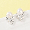 Round Brass Micro Pave Clear Cubic Zirconia Stud Earrings EJEW-U072-01S-2