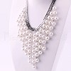 Alloy & Plastic Imitation Pearl Round Beaded Tassel Bib Necklaces for Women FS-WG430C8-02-1