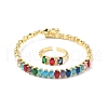 Oval Brass Micro Pave Cubic Zirconia Cuff Bangles & Rings Sets for Women SJEW-R002-06G-07-4
