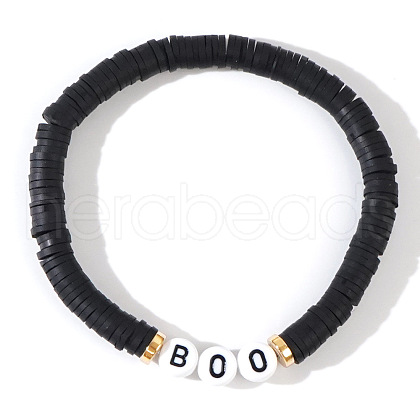 Halloween Theme Handmade Polymer Clay Heishi Beads Stretch Bead Bracelets for Men Women RY8456-3-1