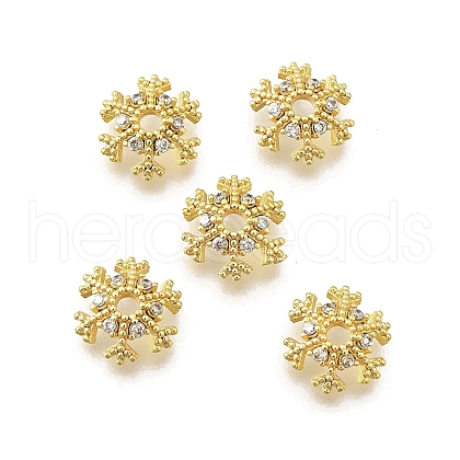 Snowflake Brass Micro Pave Clear Cubic Zirconia Bead Caps KK-K300-03B-G-1