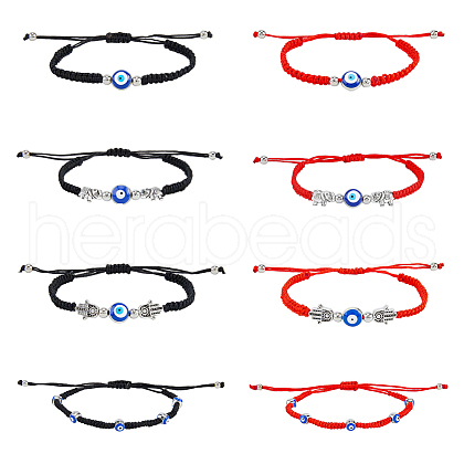 FIBLOOM 8Pcs 8 Style Lampwork Evil Eye Braided Bead Bracelets Set BJEW-FI0001-45-1