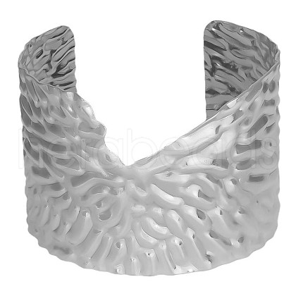 Europe and America Styles 304 Stainless Steel Hammered Cuff Bangles for Women WY5532-1-1